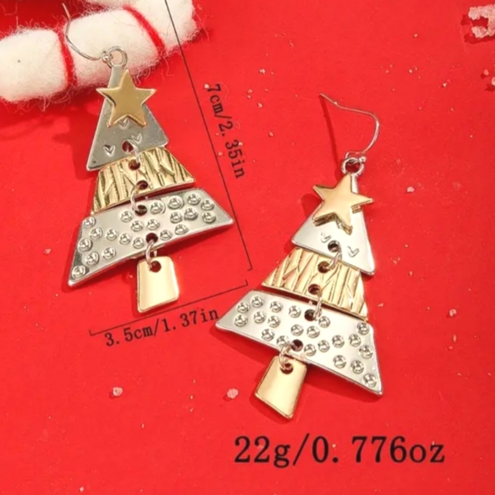 Festive Gold and Silver Star Dangle Earrings - Picture 3 of 3